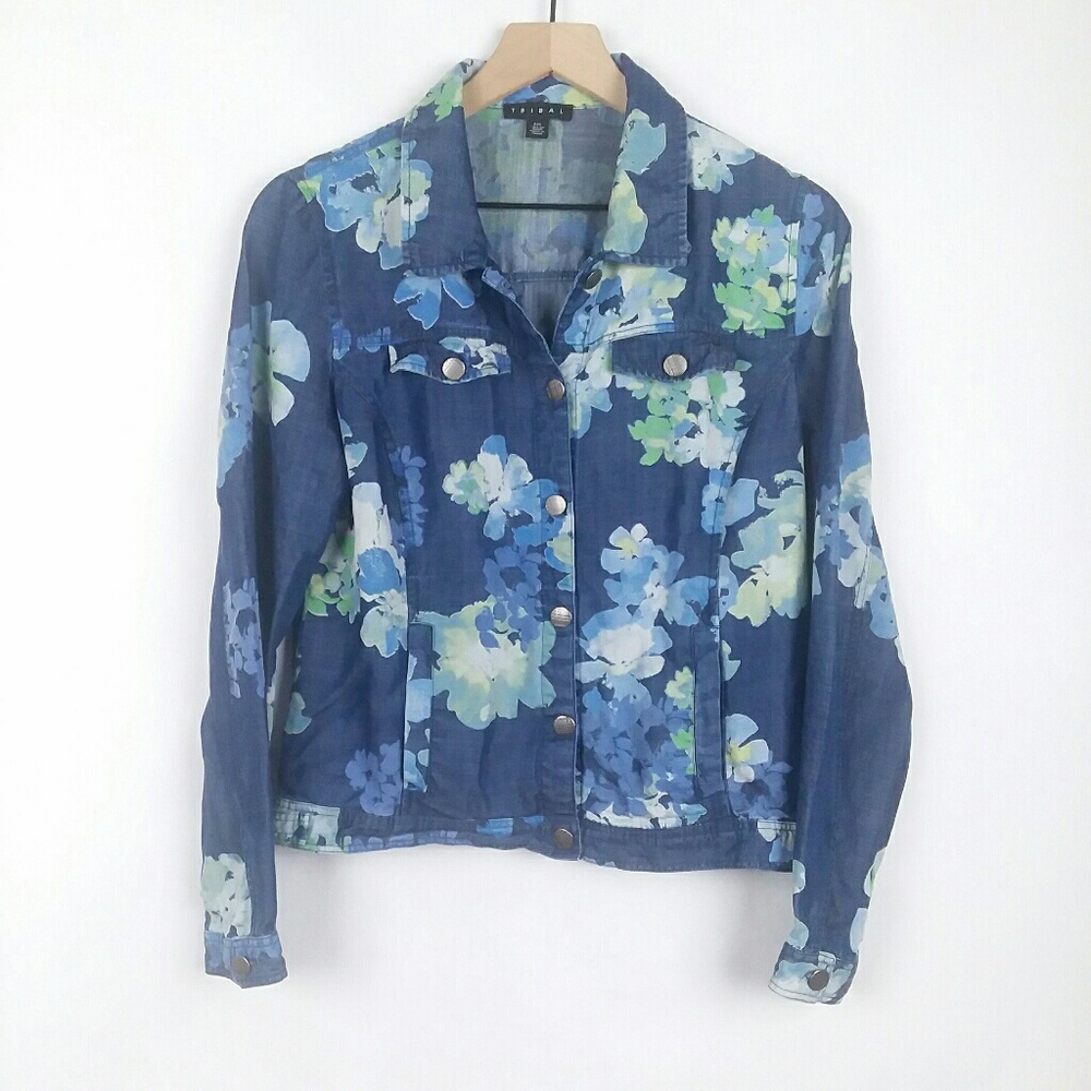 Tribal floral chambray  button front jacket